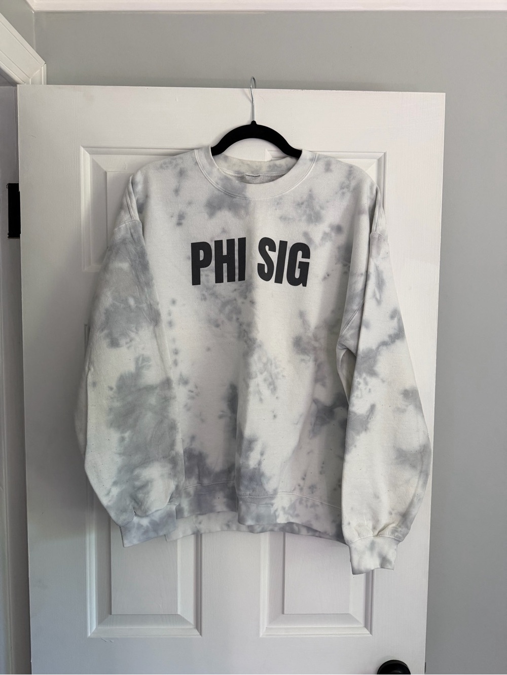 Phi Sig Tie-Dye Crewneck Sweatshirt - Gray & White
